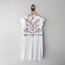 Shein White Embroidered Boho Dress | Size L | 100% Cotton | Flutter Sleeves