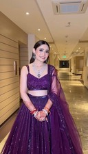 Exclusive Look Net Fabric Purple Lehenga Choli With Dupatta For Reception Wear
