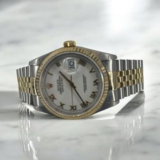 Rolex Datejust 16233 36mm  yellow Gold fluted bezel white Roman numeral dial