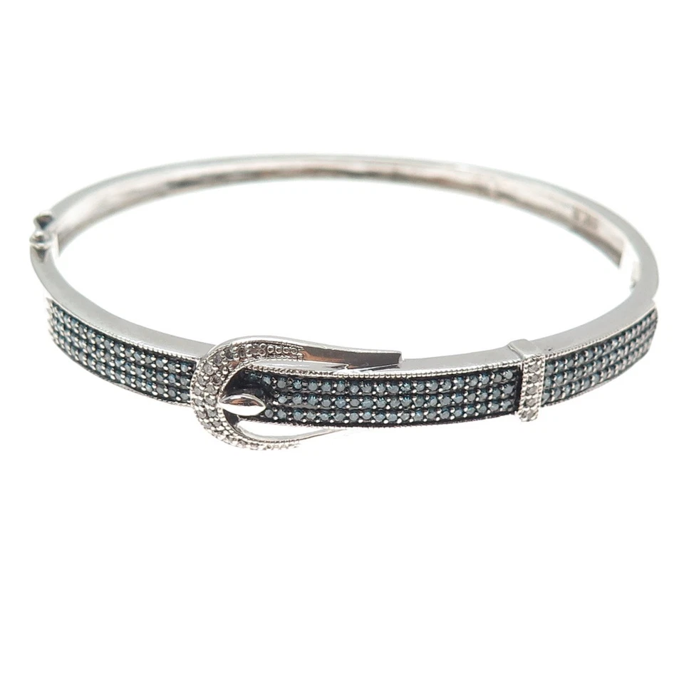 925 Пробы реальный синий и белый бриллиант ремень пряжка браслет 7,25» - Изображение 3 из 4