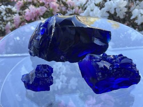 Glass Cullet Slag  Rocks Chunks Lot of 3 Cobalt Blue Total 3 Lbs. 10 Oz Blenko