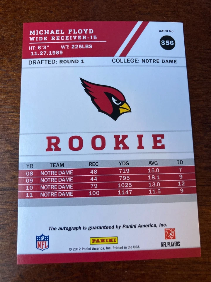 2012 Panini Score Michael Floyd Auto Autograph - Image 2 of 2