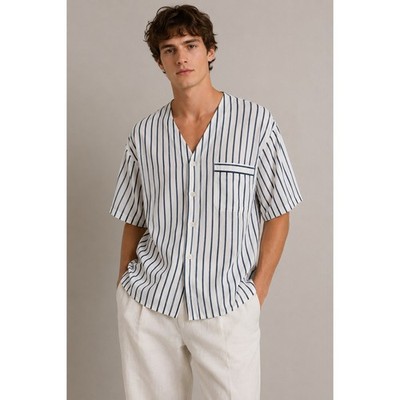 Vintage Oscar de la Renta Lounge Shirt / Pajama Top   Blue & White Stripe   XL