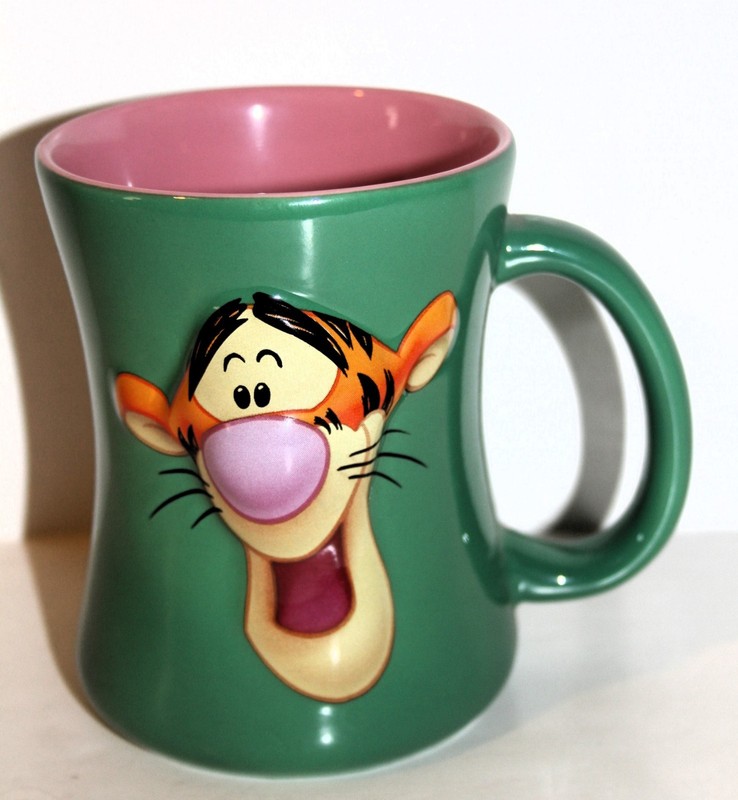 DISNEY STORE Winnie The Pooh TIGGER TIME 3D Coffee 5" MUG Green & Pink Inside