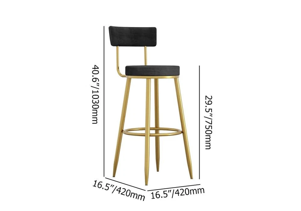 Luxury Black Velvet Bar Stool with Gold Metal Base & Adjustable Height - Image 2 of 4