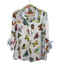 Nwt’s John Mark Butterfly 3/4 Sleeve Button Front Top Blouse Shirt Contrast Boho