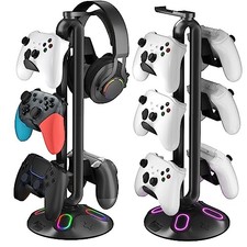 Gaming RGB Headphone Stand, Controller Holder with 9 Light Modes and 2 Black