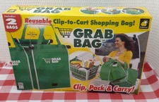 Grab Bag Set of 2 Reusable Shopping Bags Clip to Cart Grocery Pack and Carry
