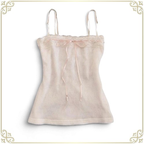 Liz Lisa Fuzzy Pink Ribbon Tie Lace Trim Cami Top Japan Free Size Himekaji