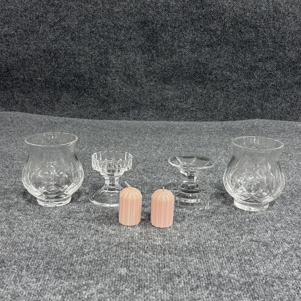 Juego de 2 candelabros votivos de cristal Gorham Lady Anne Hurricane transparentes Foto 4 de 4