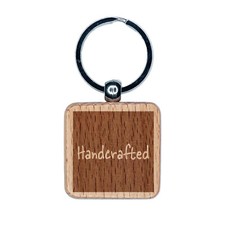 Handcrafted in Box Engraved Wood Square Keychain Tag Charm