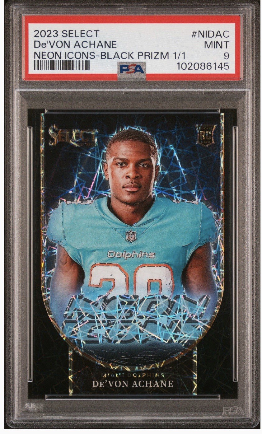 DE’VON ACHANE 2023 PANINI SELECT ROOKIE NEON ICONS 🔥🔥BLACK 1/1 🔥🔥