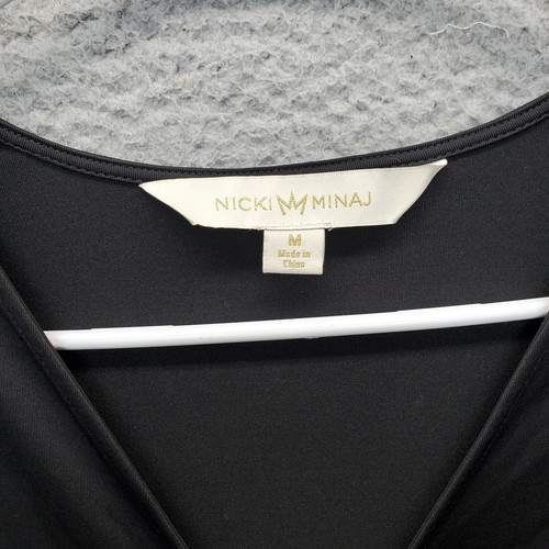 Nicki Minaj Blouse Womens Medium Black Stretch Ruching Gold Zipper Wrap V Neck - Picture 5 of 10