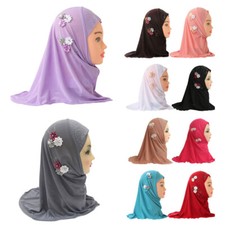 2pcs Kids Girls Shawls Wraps Solid Colors Children's Ladies Soft Headscarf Hijab