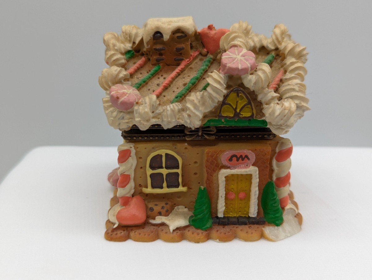 Ceramic Gingerbread House Christmas Trinket Box Candy Canes More Hinged