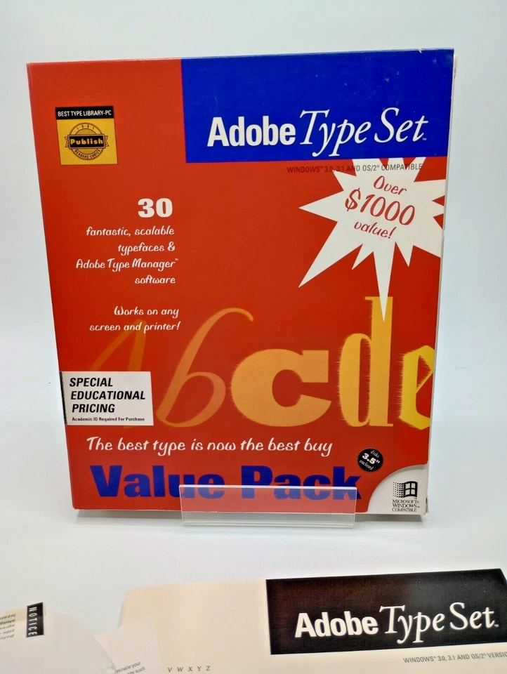 Adobe Type Set Value Pack for Windows 3.0, Win 3.1 and OS/2 - Complete in Box - Image 2 of 4