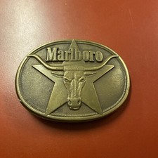 Vintage Belt Buckle Marlboro Longhorn Solid Brass Philip Morris 1987