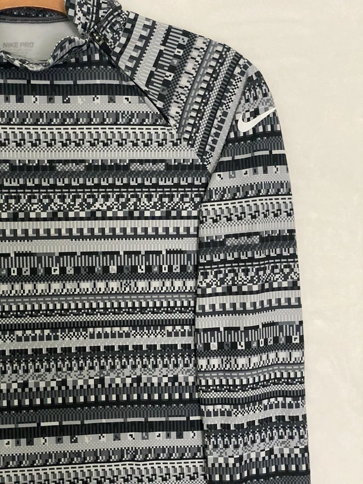 Nike Pro Hyperwarm Flash Pixel Striped Mid layer Shirt 678673-065 Girls Large L - Image 2 of 4