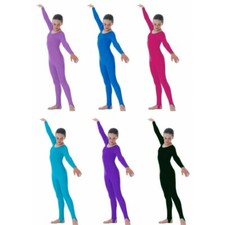 Girls Shiny Nylon  Stirrup foot Long Sleeve Catsuit-Kids Dance, Gymnastics 