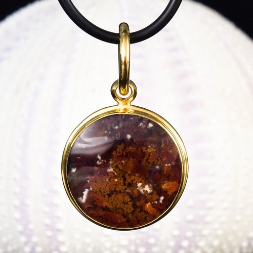 Colgante De Ágata Musgosa Cabujón & Vermeil 18K Chapado en Oro Sobre Plata Ley - Imagen 2 de 13