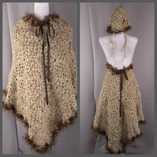 Hand Knit Poncho Sweater Crochet Skirt Art to Wear Boho Chic Grannycore One Size