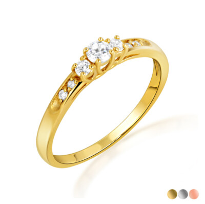 14K Gold Solitär Lab Grown Triple Diamond Ehering (gelb/rose/weiß)
