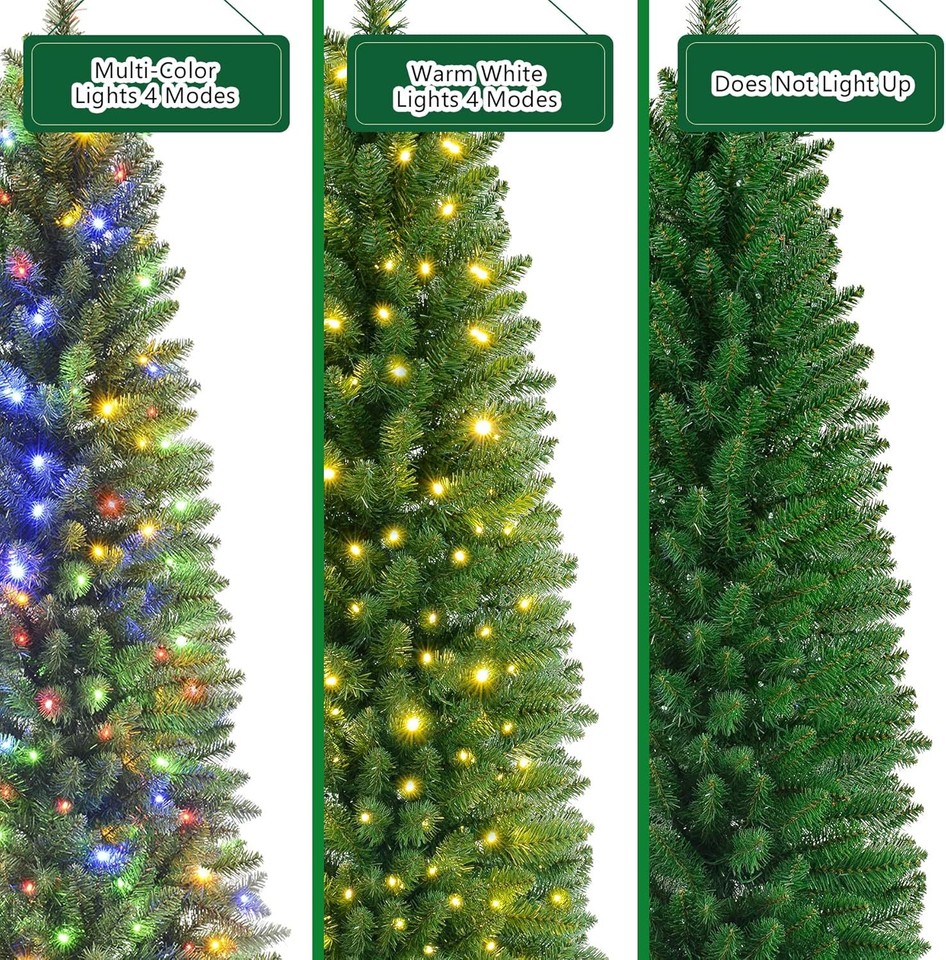 6ft Prelit Artificial Slim Pencil Christmas Tree with Remote 240 Lights