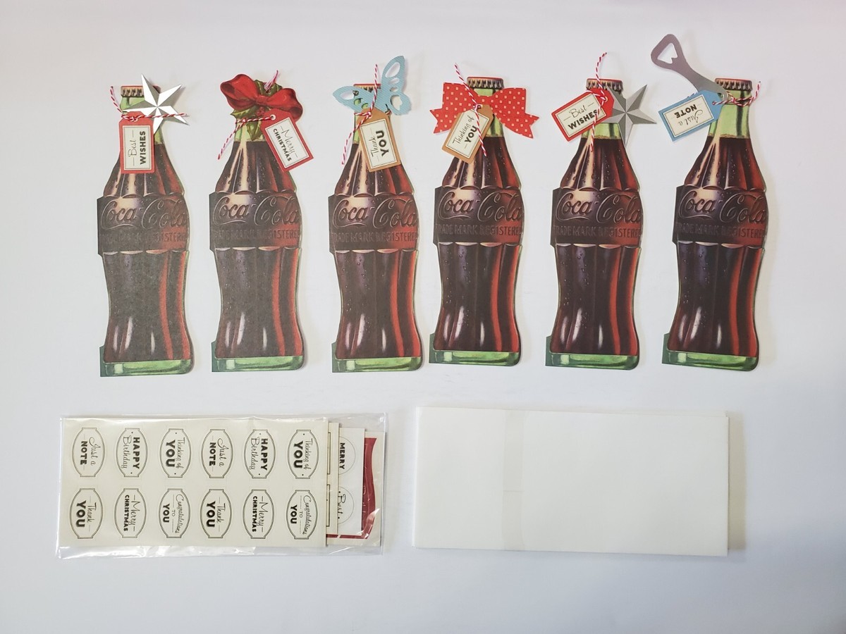 Coca Cola Bottle Shaped 6 Note Cards With Envelopes And Stickers
