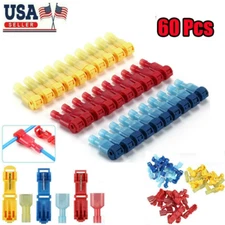 60Pcs 22-10 AWG T-Tap Wire Terminal Cable Connectors Kit Car Quick Splice Crimp