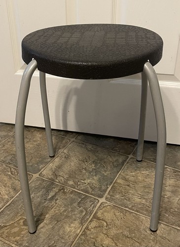 Vintage Ikea Stool 1970’s Style Black Retro Plastic Seat, Metal Legs
