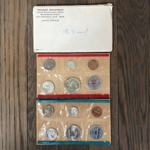 1963 US Mint Set Uncirculated 10 Coins P & D 90% Silver in Cello OGP