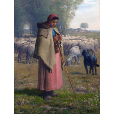 Millet junges Mädchen bewacht ihre Schafe Großer Leinwanddruck 46x61 cm