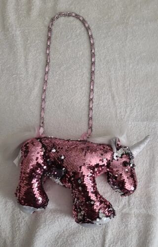 Pink & Silver Color Changing Sequined Plush Unicorn Girl's Purse 9"X 8" So Cute! - Picture 1 of 10