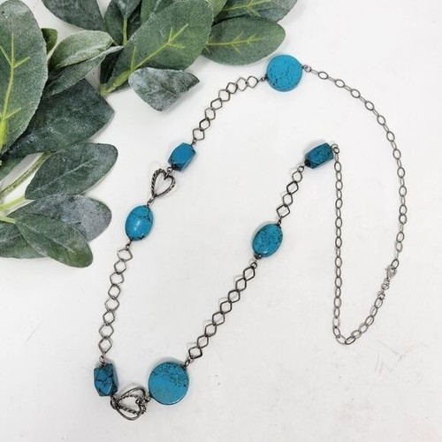 Sterling Silver Faux Turquoise Long Necklace 65 Grams - Picture 2 of 11