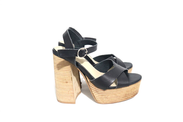 Size 6 Womens Mule Straps X Top Open Toe Buckle Fastening Block Platform Heel