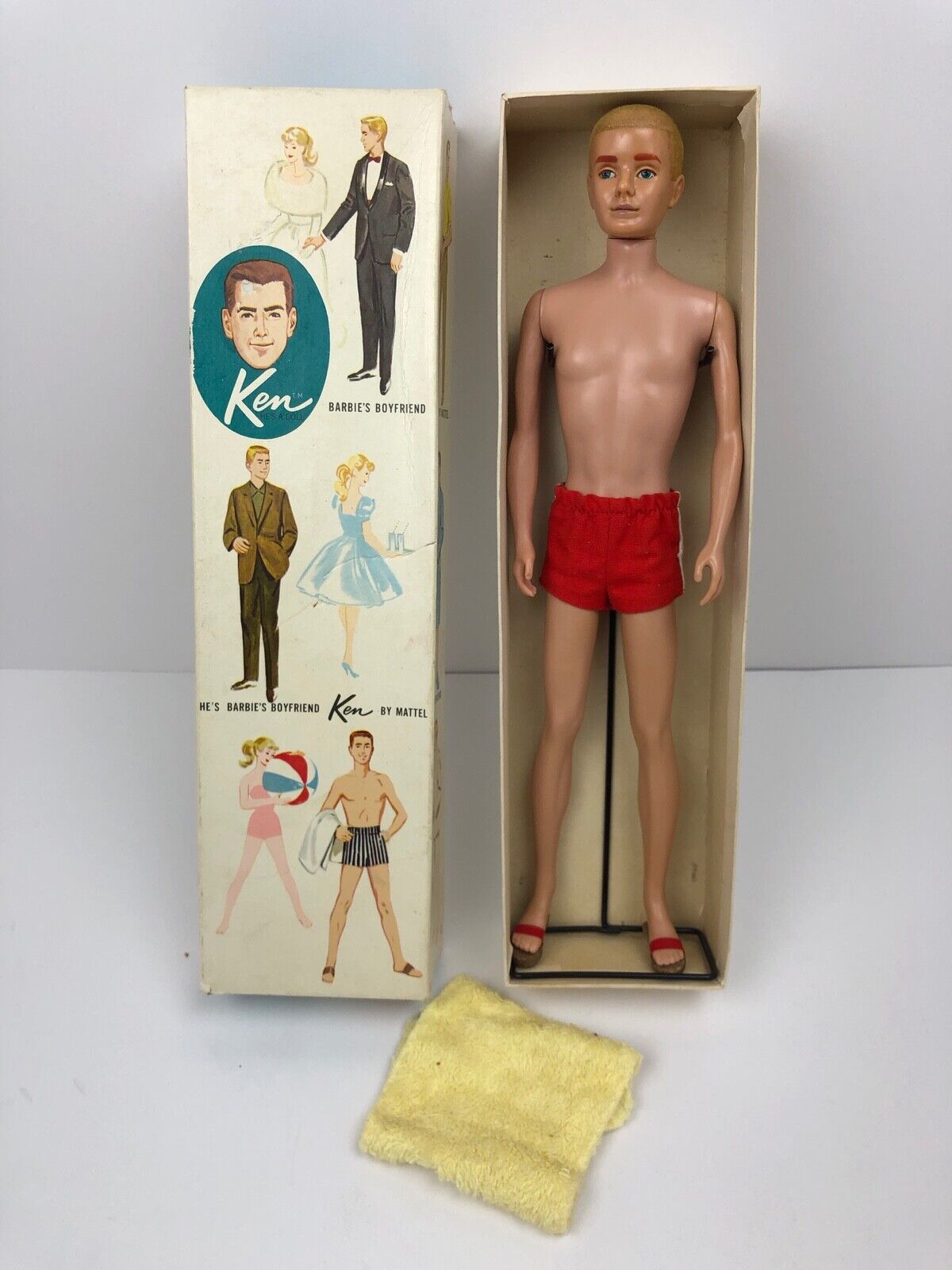 Mattel Vintage #750 KEN Doll 1961 &#039;Flocked Hair&#039; Blonde w/box+outfits bf eBay