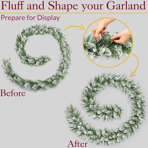 9ft Christmas Garland Bushy Pine Snow Frosted Wreath Xmas Stairs Fireplace Decor - Picture 15 of 34