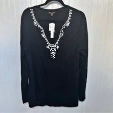 Adrienne Vittadini Black Jeweled Neckline Sweater Women’s Size XL NEW