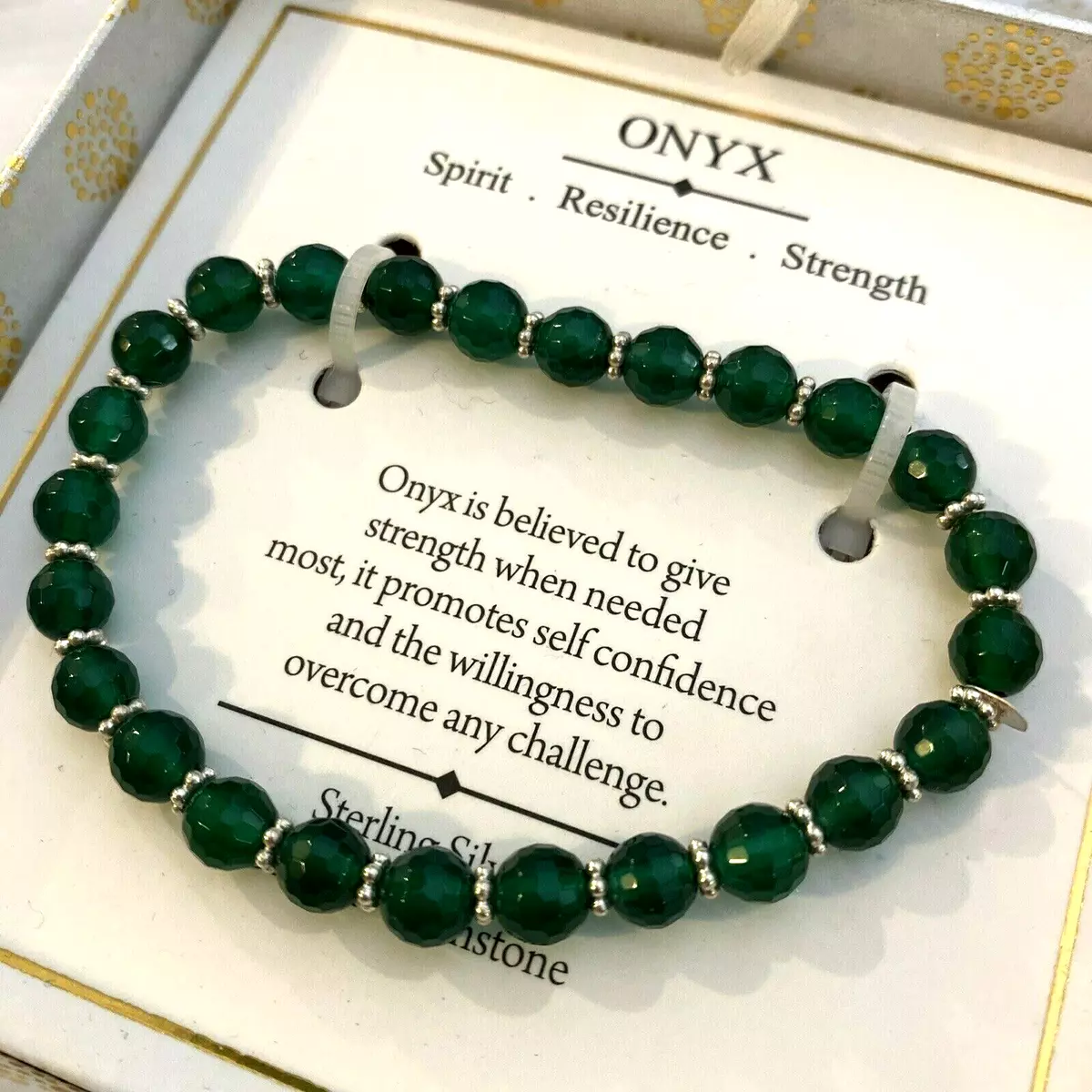 SHIVAM Sterling Silver Green Onyx Bead/Beaded GEMSTONE STRETCH