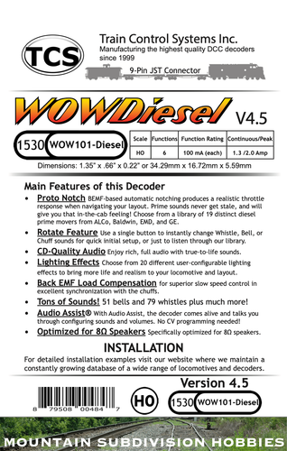 Train Control Systems TCS 1530 WOW101-Diesel DCC Sound Decoder V4.5 9 pin - Picture 3 of 3