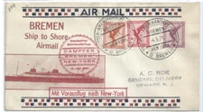 Bremen Ship to Shore Airmail May 4 1931 AC Roessler Catapult Illustrated Cachet