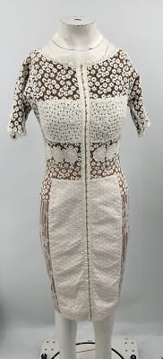 Byron Lars White Floral Lace 3/4 Sleeve Sheath Dress sz S (LINNED & ALTERED)