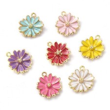 100 pcs Golden Alloy Enamel Pendants Flower Charms Jewelry Making 15x13.5x3.5mm