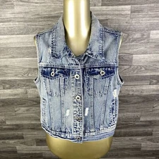 AMETHYST Button Down Sleeveless Blue Denim Cropped Jean Vest Girl's Size XL