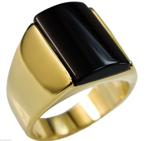 Black Onyx Sleek Smooth Dome Men's ring 18k gold overlay size 13 T65 - 第 1/2 張圖片