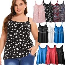 Women Swing Flowy Cami Built in Pad Bra Spaghetti Strap Tank Tops Vest Plus Size