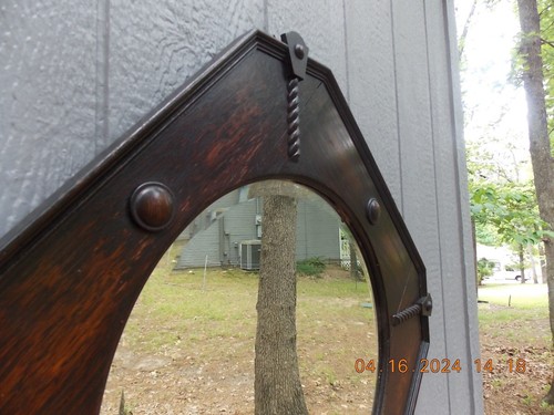 RARE OLD English Oak 8-Sided Jacobean Style Rope Trim Round Beveled Mirror 0 S&H - Picture 17 of 21