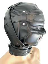 BDSM Leder Maske Bondage Kopfmaske gepolstert Hood Isolation Kopf Maske schwarz