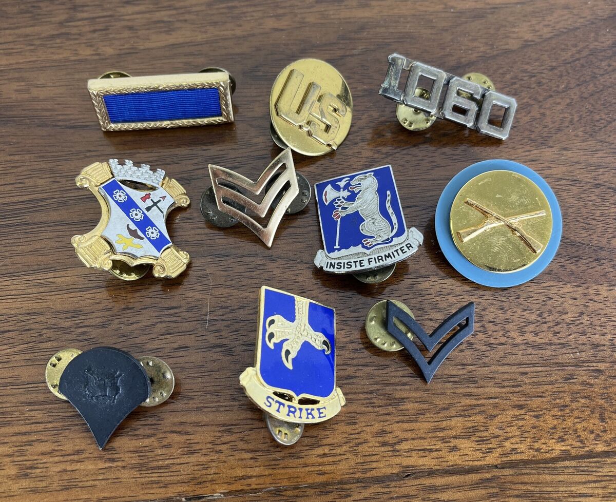 Vintage Military Pin Insignia Lot Of 10 Mixed Army Ranks Vintage Military Pin Insignia Lot Of 10 Mixed Army Ranks