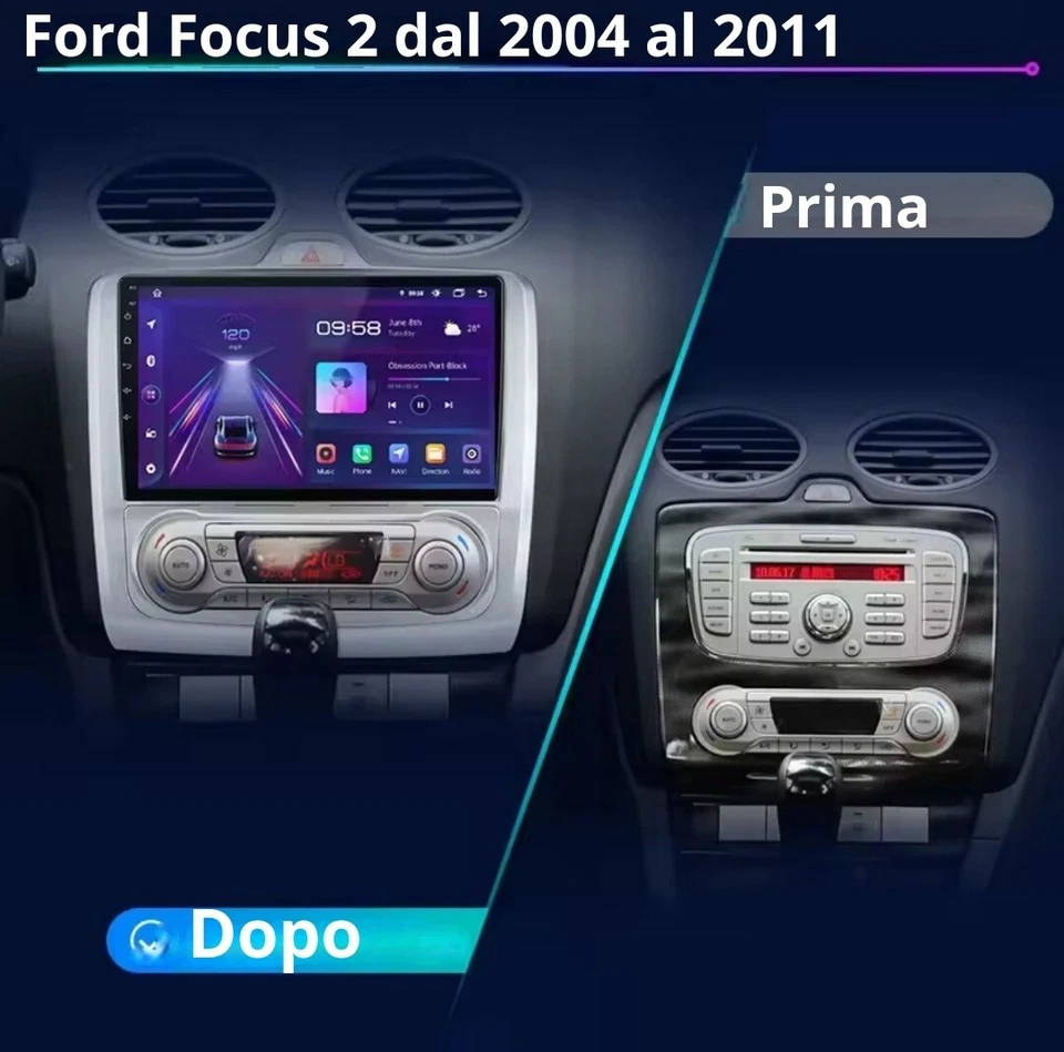 Autoradio Android 9 Pollici per Ford Focus 2 (2004-2011) Stereo Touchscreen GPS - Immagine 3 di 4